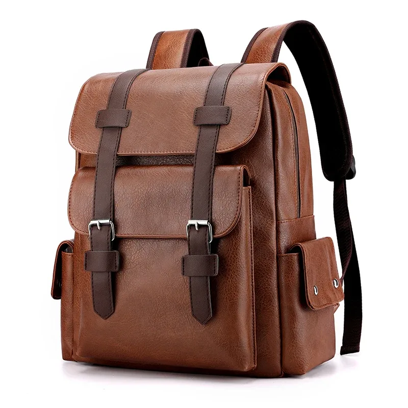 sac dos cuir pu noir marron bandoulière arquée poches frontale lateral voyage décontracté jacquard