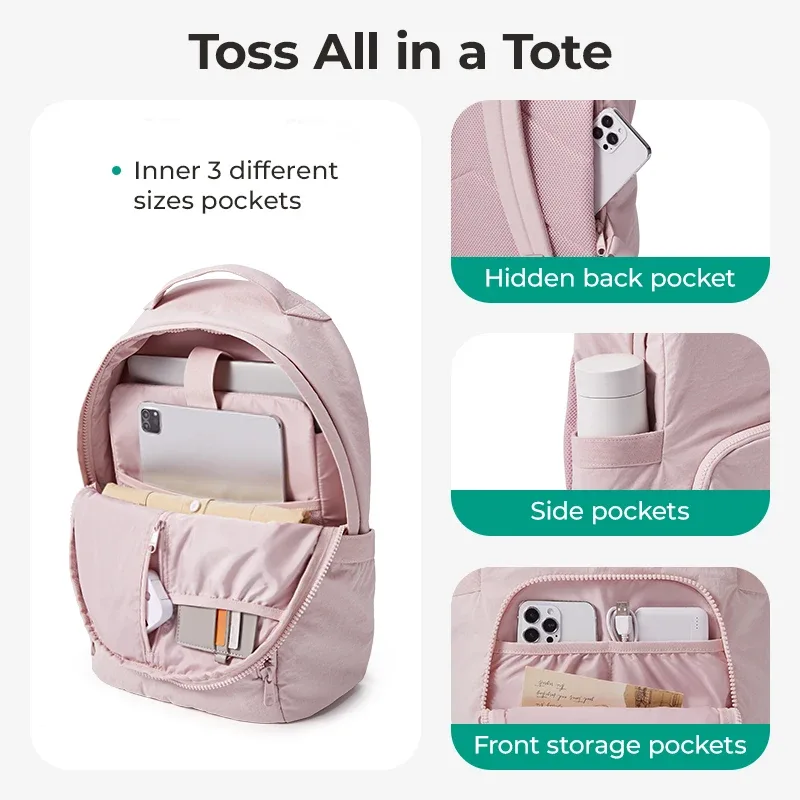 sac à dos scolaire bagsmart pour fille, imperméable, en nylon, grand sac à dos pour ordinateur portable, léger, simple, pour l'université, les voyages et l'école.