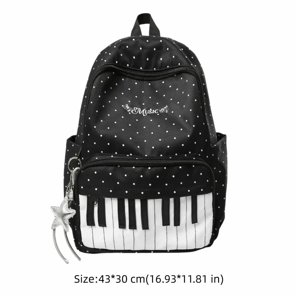 nouveau sac à dos à pois grande capacité, multifonctionnel, léger, motif touches de piano, noir, mochilas sports