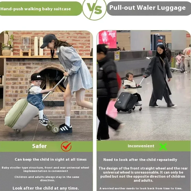 valise à roulettes de voyage pour enfants montable sur avion avec roulettes, bagages, promenade et marche, valise pour bébé, poussette pliante