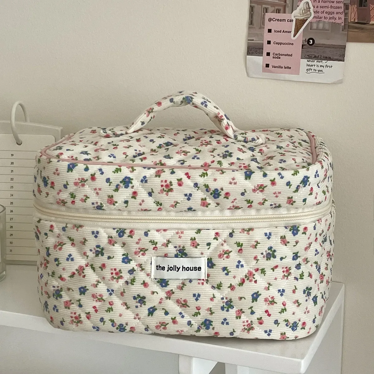 sacs de rangement floraux doux pour femmes, sac à cosmétiques rétro en velours côtelé pour dames, trousse de maquillage portable de voyage, pochette, sacs à main