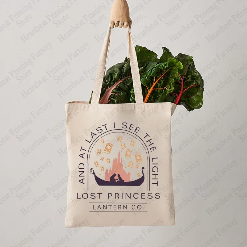 Raiponce Lost Princess Pattern Sac fourre-tout en toile Lanterne Co. Sac à bandoulière pour femmes, sacs de courses réutilisables, meilleur cadeau pour les amateurs de films