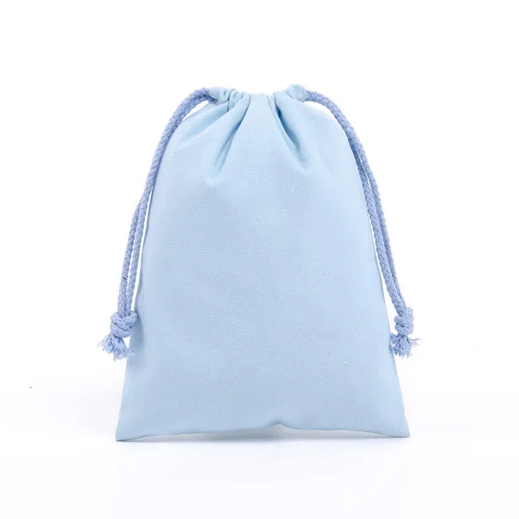 sac d'emballage en toile de coton et polyester avec cordon de serrage, personnalisable avec logo, blanc uni, pour cadeaux et rangement