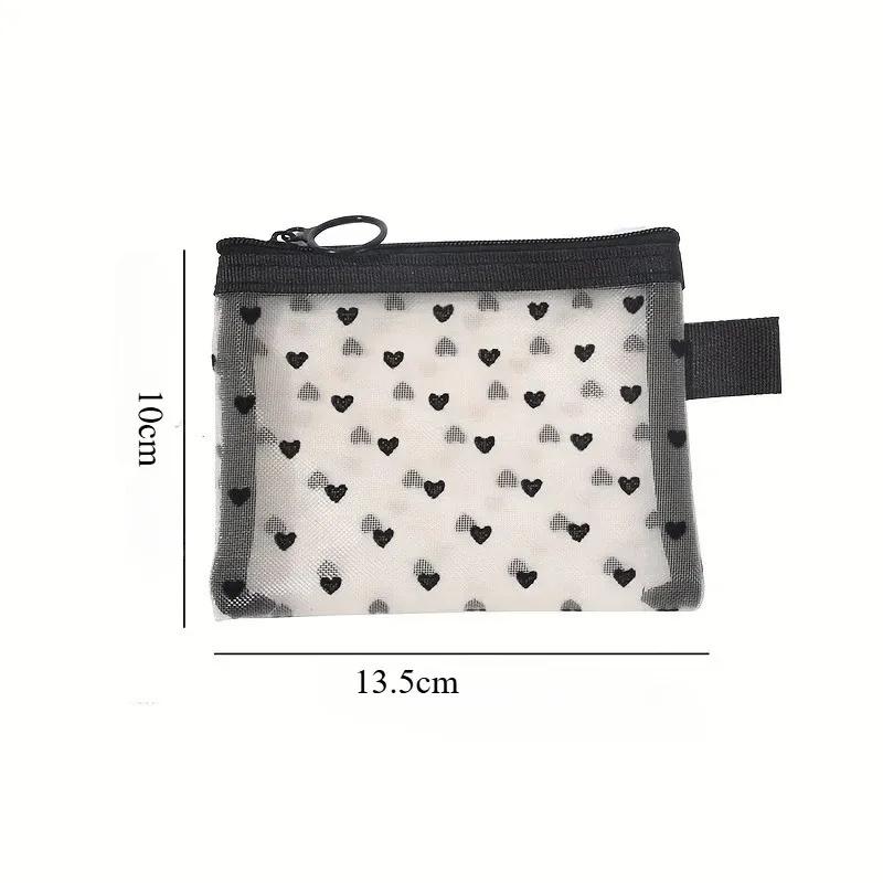 sac de maquillage en maille transparente en forme de cœur, pochette de rangement multifonction pour cosmétiques pour femmes, sac de rangement portable pour articles de toilette pour dames, 1 pièce