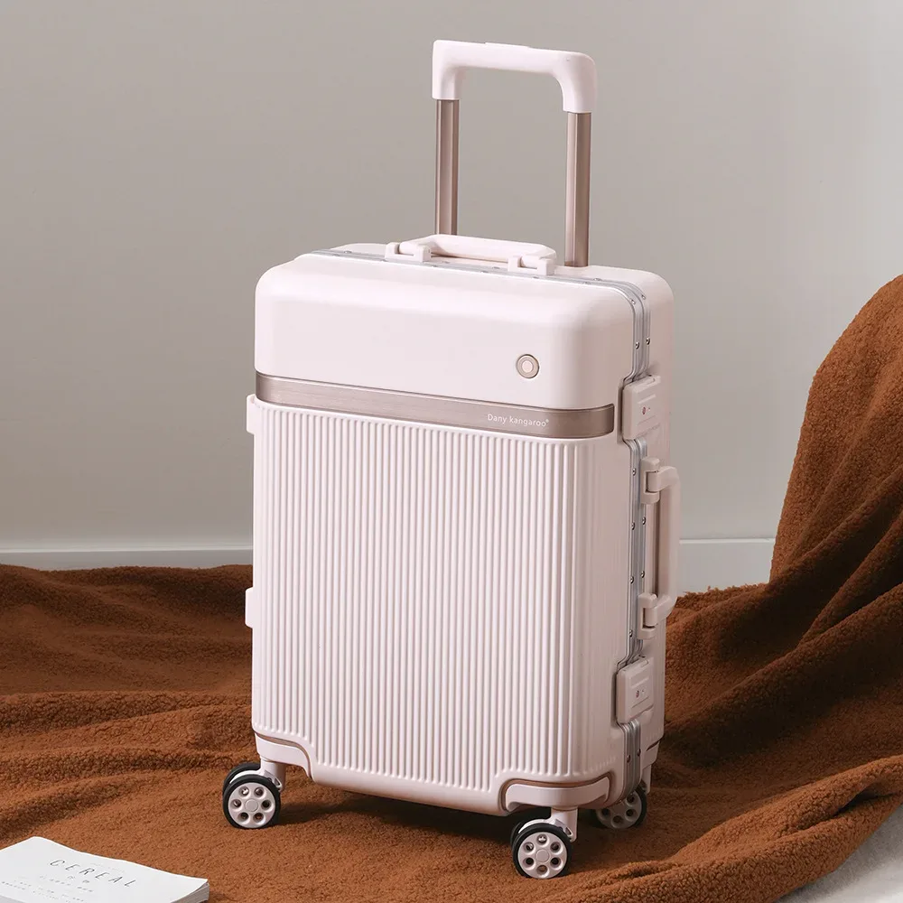 valise de voyage 20/22/24/26 pouces avec roulettes pivotantes, cadre en aluminium multifonctionnel, bagage à main en pc