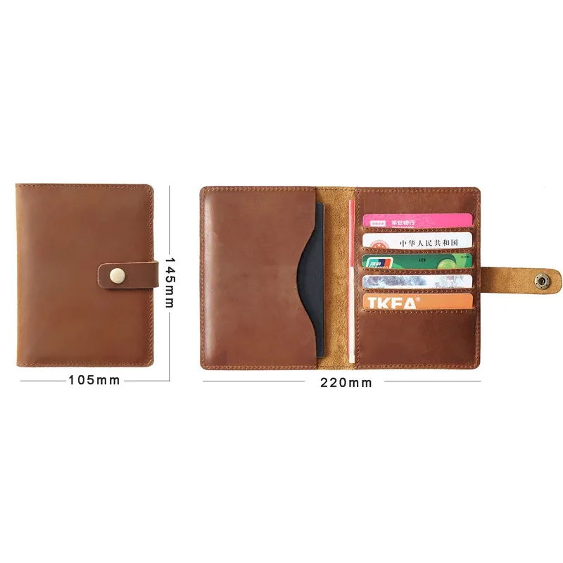 portefeuille de passeport en cuir crazy horse – organiseur de voyage rétro, porte-billet multifonction bloquant rfid pour hommes et femmes