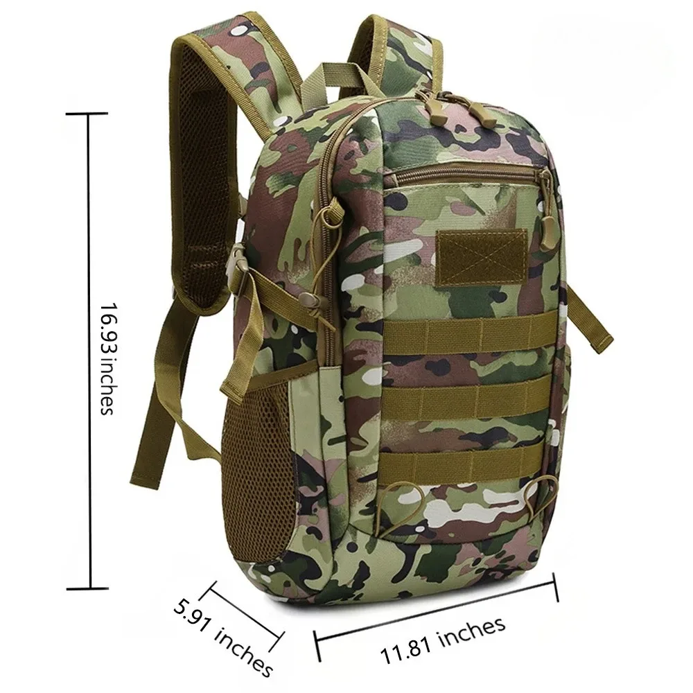 sac dos kaki bandes noires motif camouflage vert nylon polyestere poche integree fermeture éclair bandoulière arquée usage voyage extérieur sport camping chasse pechetrekking mini