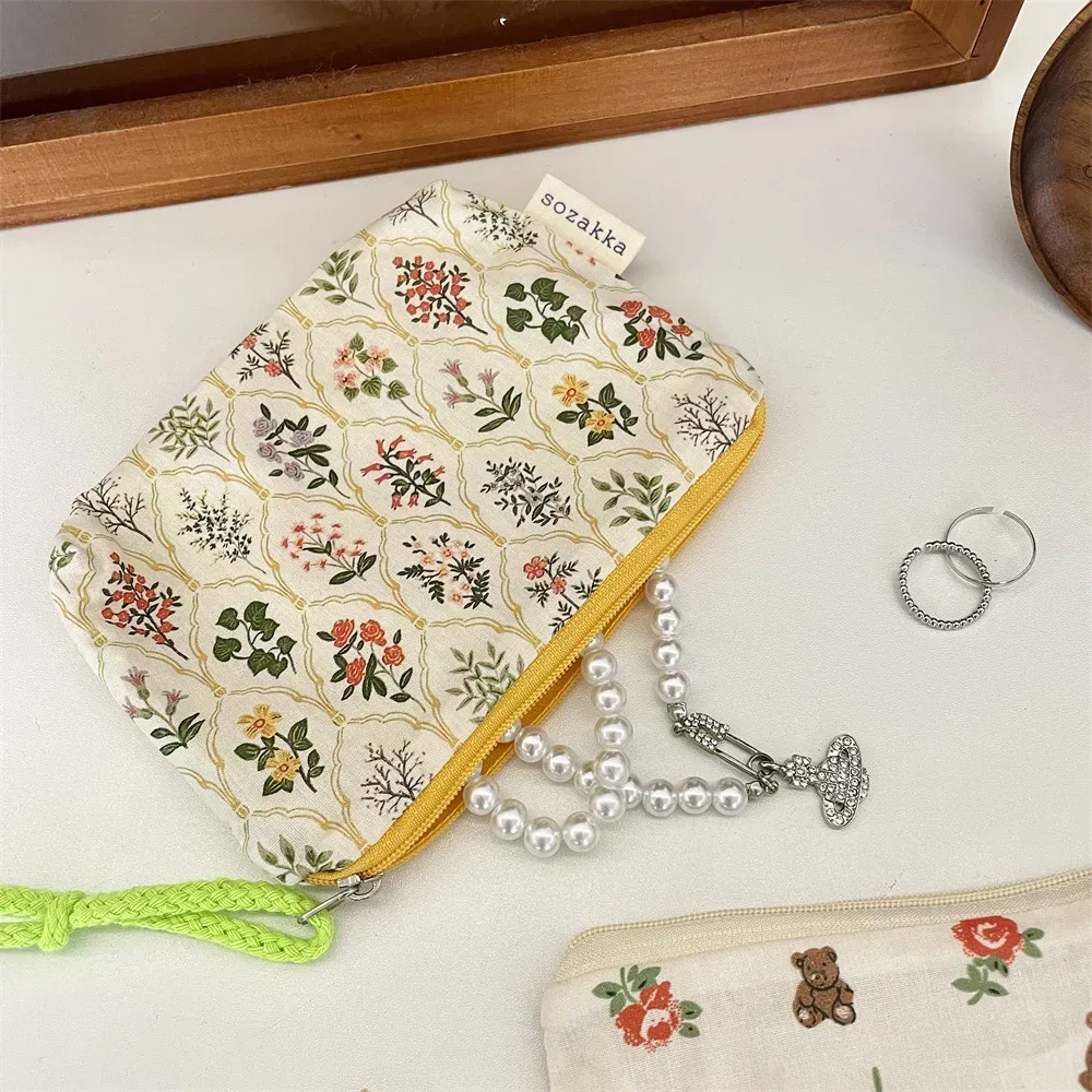 sac de rangement portable pour cosmétiques et petits objets, motif floral, pour femmes, pochette de voyage, organisateur de clés et bijoux, sac à main fourre-tout