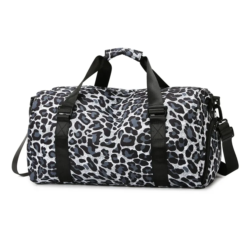 sac de voyage à imprimé léopard pour femmes, sacs de sport et de yoga avec compartiment indépendant pour chaussures, sac de rangement pour week-end pour étudiants