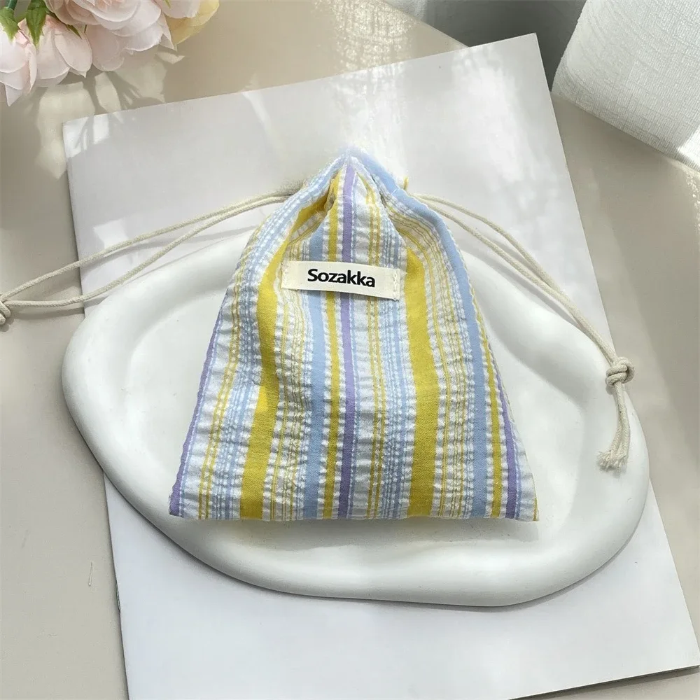 sac à cordon rayé mignon, organisateur de cosmétiques de voyage pour rouge à lèvres, porte-cartes, porte-monnaie