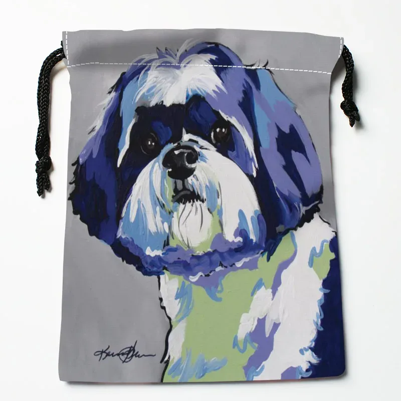 sac à cordon personnalisé pour peinture de chien shih tzu, 18x22cm, petit sac de voyage en tissu pour femmes, pochette cadeau de noël