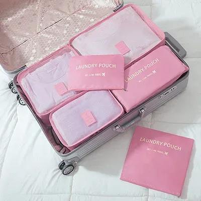 sacs de rangement de voyage, valise, emballage, étuis de rangement, bagages, vêtements, chaussures, sac en poudre bien rangé, grand ensemble de 6 pièces