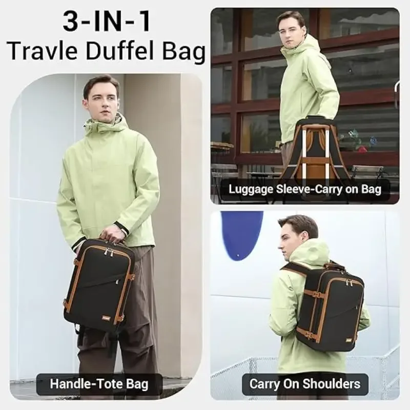 sac de cabine kono pour ryanair (40x30x20 cm, 24l), sac à dos de voyage sous siège, taille cabine, noir/marron