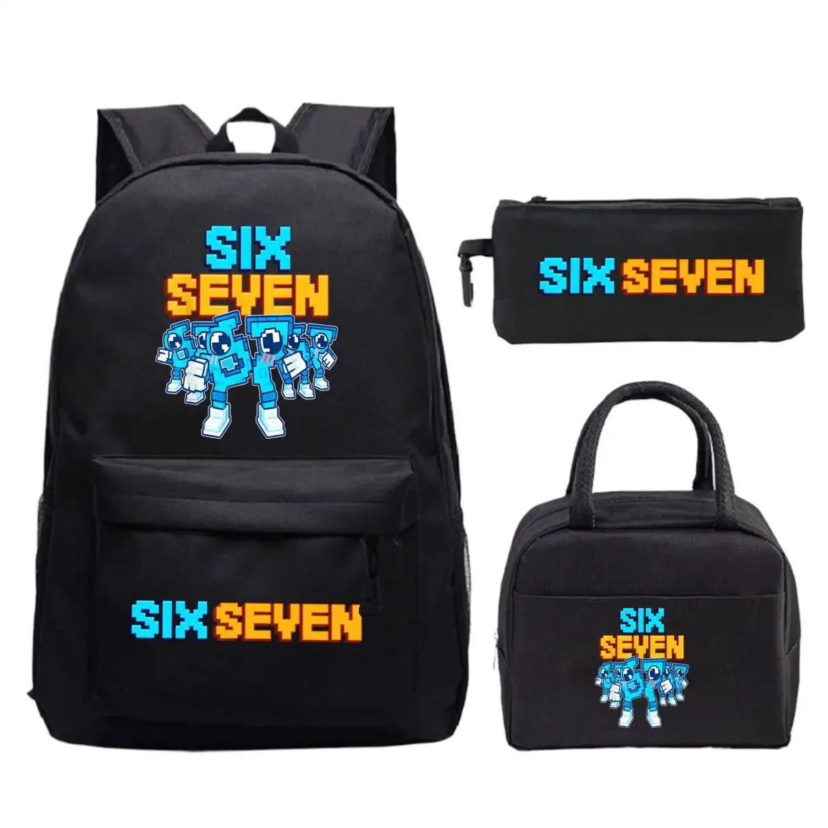 sac dos polyester dessin animé bleu blanc noire bandoulière arquée compartiment intérieur trousse sac lunch usage école voyage