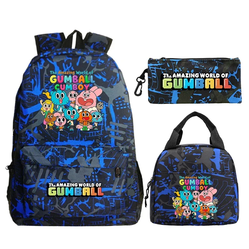 sac à dos the amazing world of gumball, 3 pièces, avec sac à crayons, sac à déjeuner, sac d'école pour étudiants, sac à dos de voyage, sac à livres pour garçons et filles, cadeau