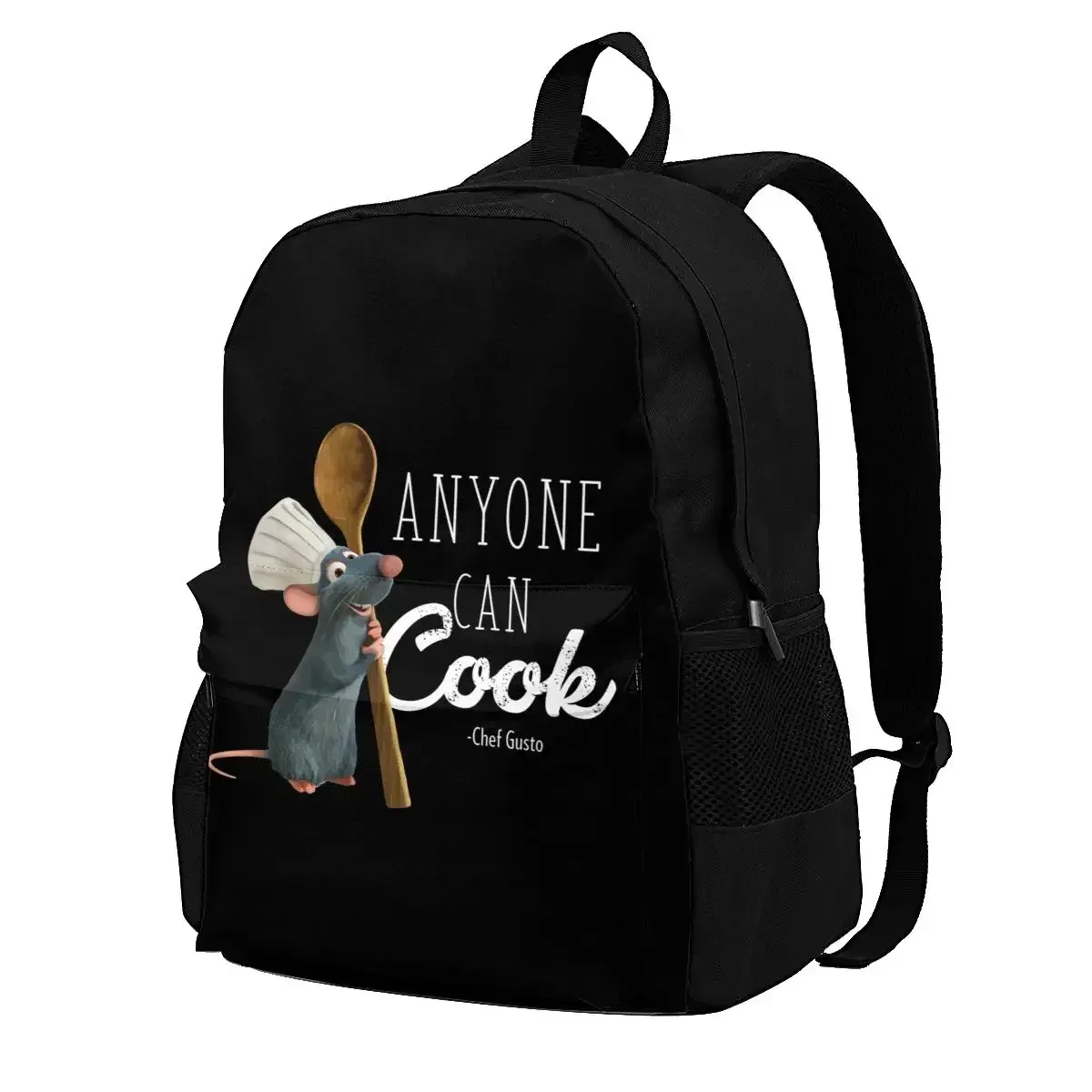 sac dos polyester noir souris chef gusto poches latérales avant grande capacité usage voyage école sport