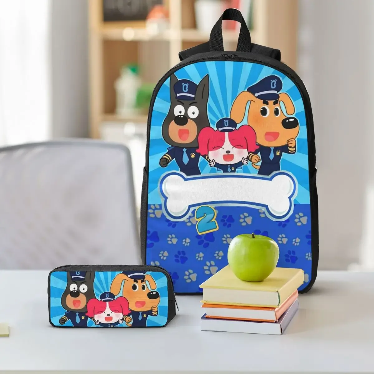shérif labrador sac à dos étudiant garçons filles bookbag sac d'école ordinateur sacs à bandoulière 3ps sac à déjeuner isolé trousse à crayons