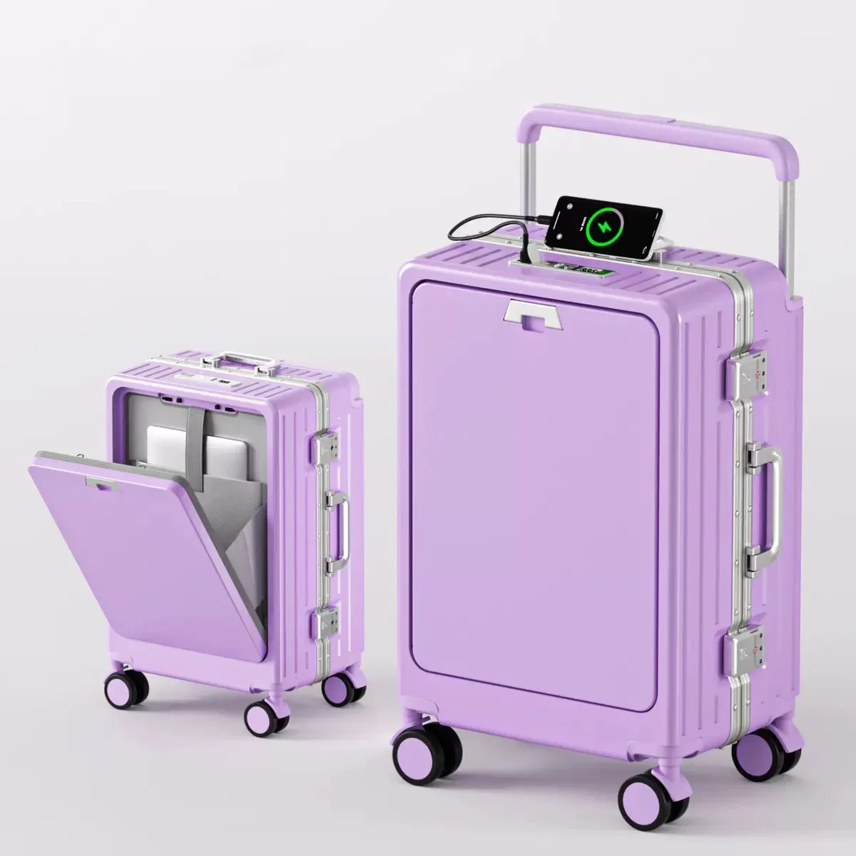 valise cabine à ouverture frontale avec roues pivotantes, port de charge, cadre en aluminium et poignée à code, idéale pour l'embarquement en avion
