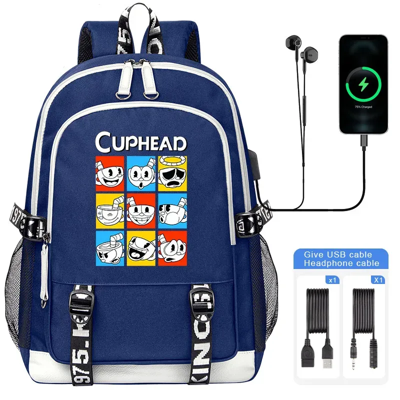 sacoche nylon illustrations cuphead dessin animé noir blanc gris ordinateur portable adolescents étudiants voyager capacité haute bandoulière souple