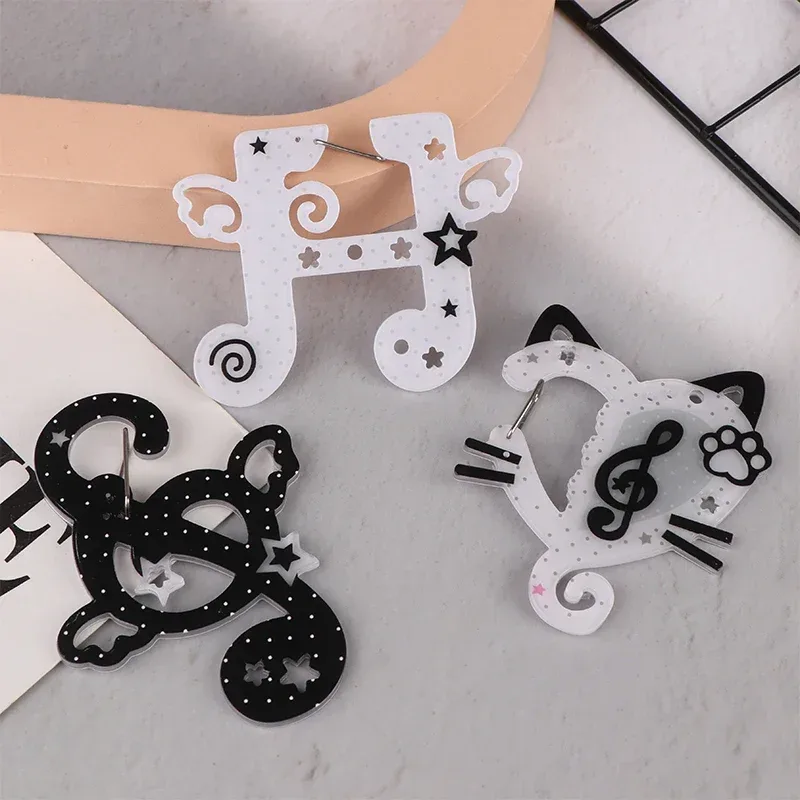 kawaii noir blanc notes illustration bibelots porte-clés sac breloques acrylique pendentif mousqueton sac à dos pendentif décoration cadeaux