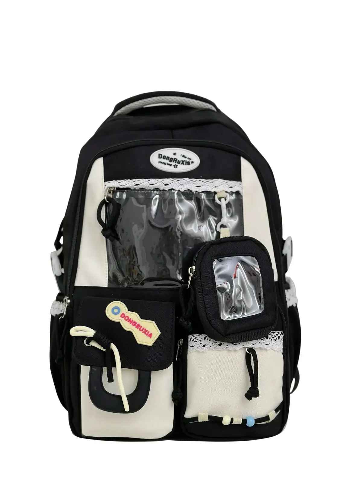 sac à dos transparent style scolaire mignon, grande capacité, décontracté, à double bandoulière pour les élèves du collège et du lycée