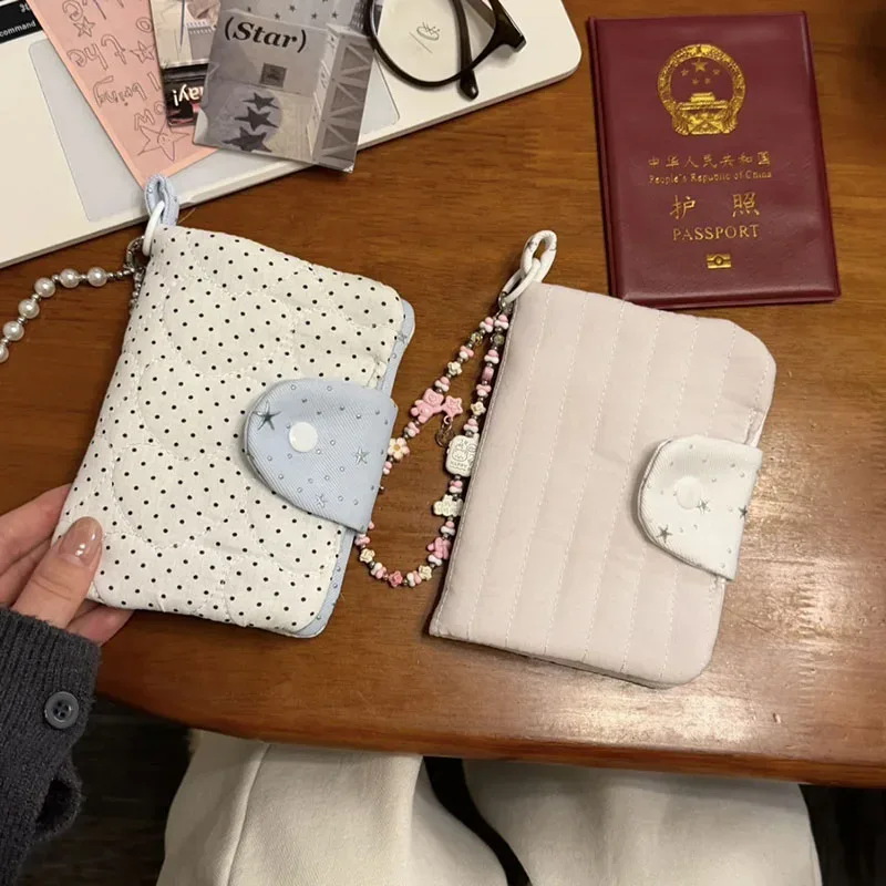 portefeuille multifonction pour cartes de crédit, porte-passeport, organiseur de billets d'avion, étui pour femme avec imprimé étoiles et pois
