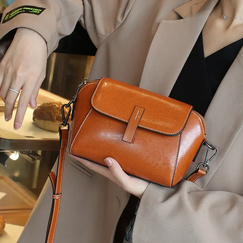 sac à main en cuir de vachette pour femme, petit sac de téléphone à la mode, sac à bandoulière de haute qualité, sac lancé polyvalent et simple, avertissement à l'huile