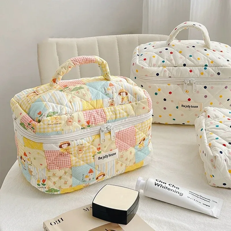 sac à main en coton de dessin animé vintage pour femmes, sac fourre-tout de grande capacité, sac à main de courtepointe de maquillage, évaluation de voyage cosmétique, mode