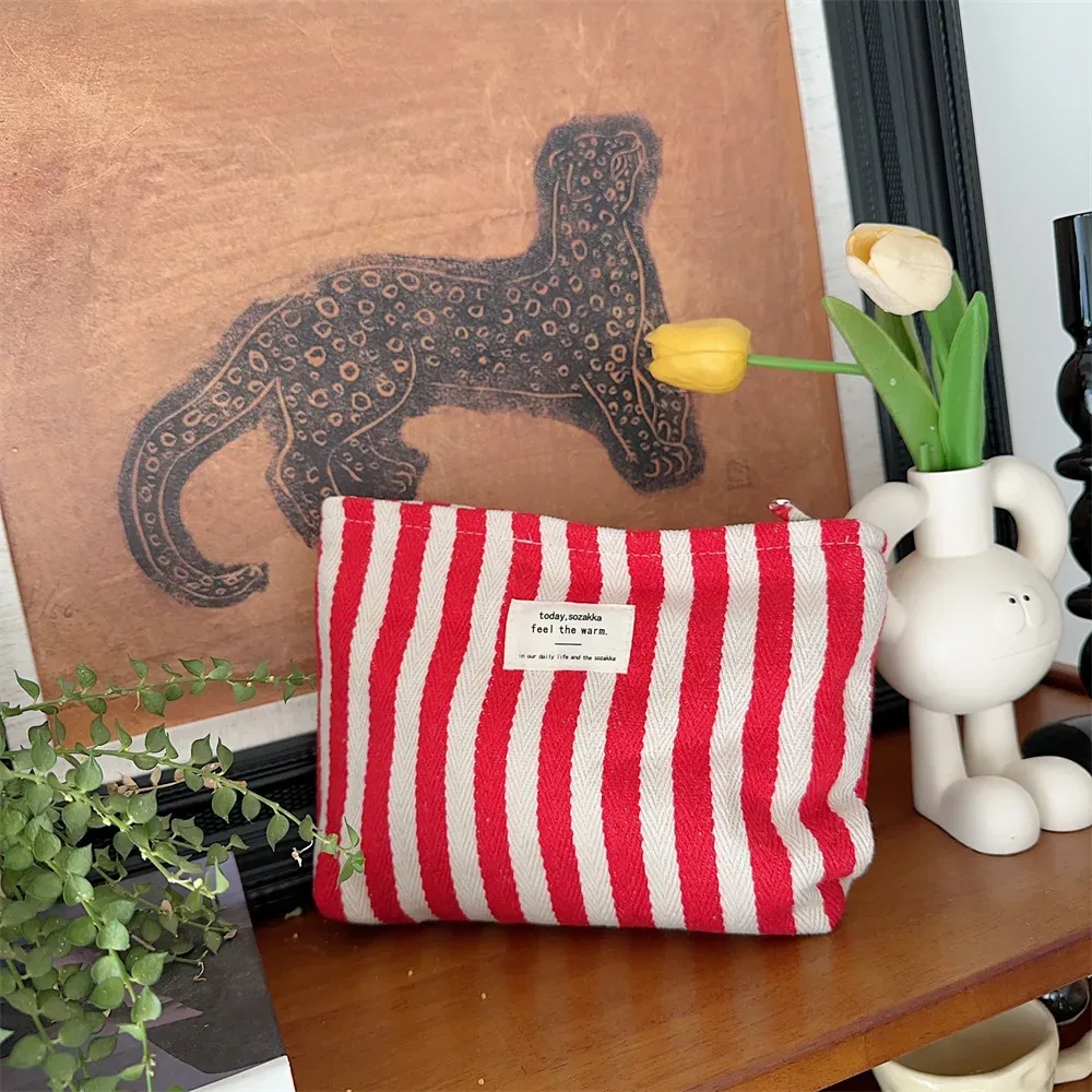 sac à cosmétiques à rayures simples pour femmes, petit sac de maquillage portable, étui de maquillage, sac à main de rangement, pochette de voyage, organisateur pour dames