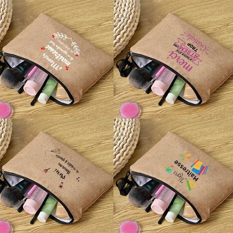 pochette zippée, cadeau pour professeur, merci maîtresse, sac de rangement pour professeur, trousse de maquillage pour femme, trousse à cosmétiques, pochette pour professeur, sac à cosmétiques