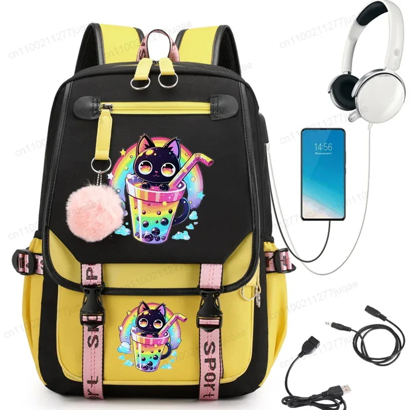 mode sac à dos à la mode retour à l'école sac à dos écolier ordinateur sac de voyage kawaii chat bulle thé boba thé anime sac à dos