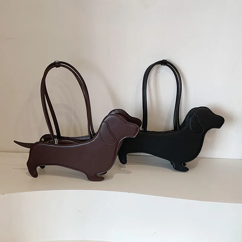 sac à bandoulière teckel tridimensionnel en cuir pu, sac à main rétro design sous les bras pour femmes, sac de transport tendance