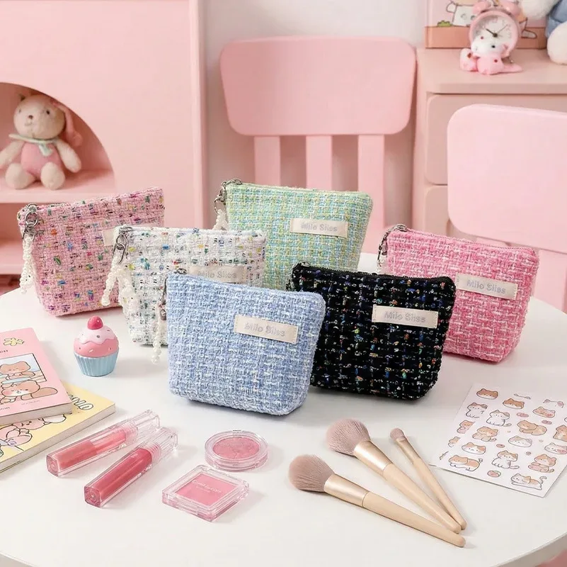 trousse de maquillage coréenne exquise pour femmes, sac à main portable compact multifonctionnel, sac de rangement doux kawaii tendance et polyvalent pour monnaie