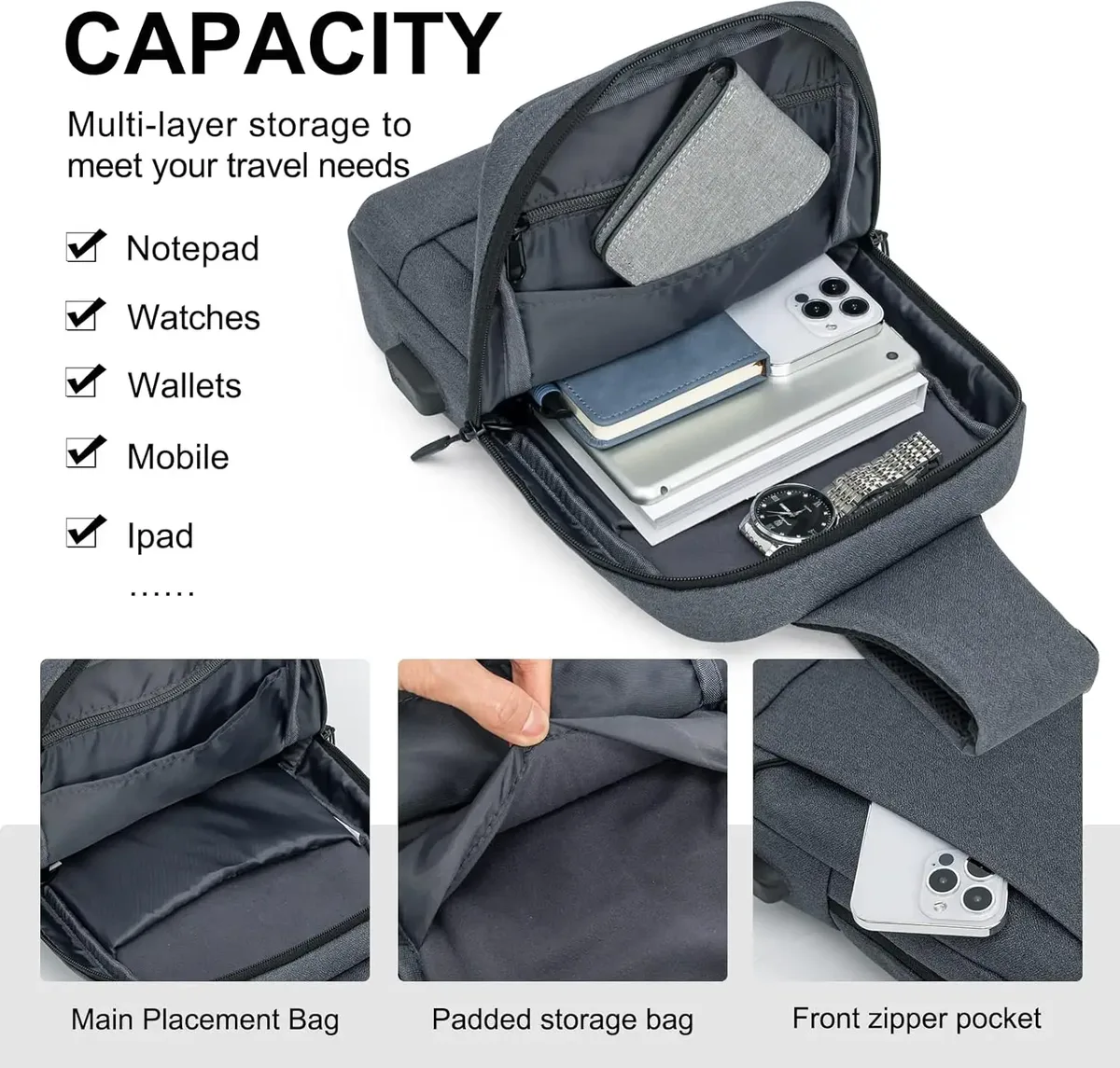 sac bandoulière pour homme avec port de chargement usb, petit sac messager, sac à bandoulière, sac à dos bandoulière pour femme