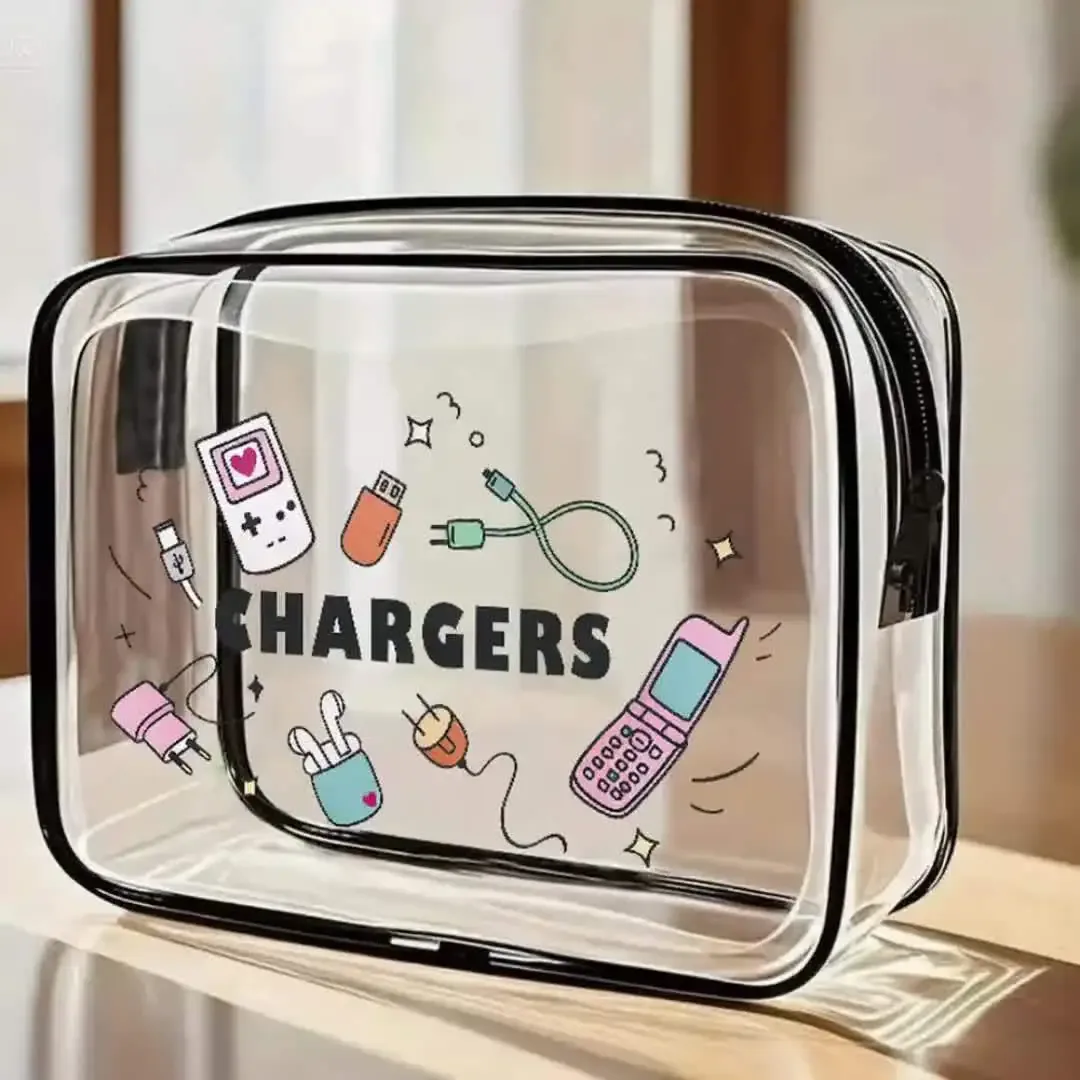 organisateur voyage cosmétique plastique épais transparents bouteilles produits soins accessoires charges câbles piles aa