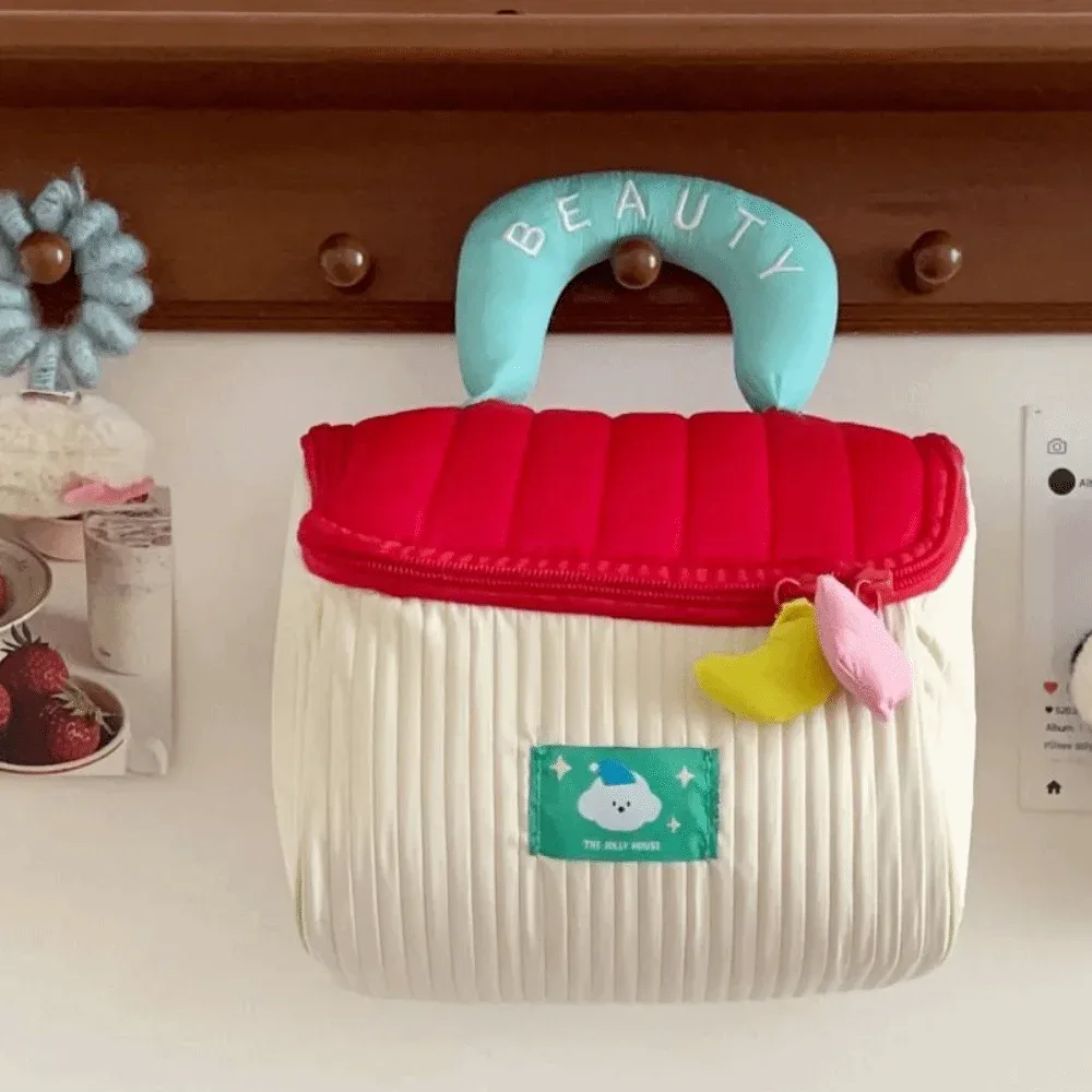 grande capacité, jolie trousse de maquillage en forme de cabane, étui à cosmétiques kawaii portable, sac de rangement carré à fermeture éclair pour voyage.