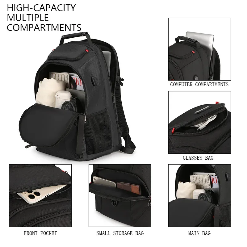 sac à dos pour hommes pour voyages d'affaires, grande capacité, multi-compartiments, sac de transport pour ordinateur portable de 15 pouces, couleur unie