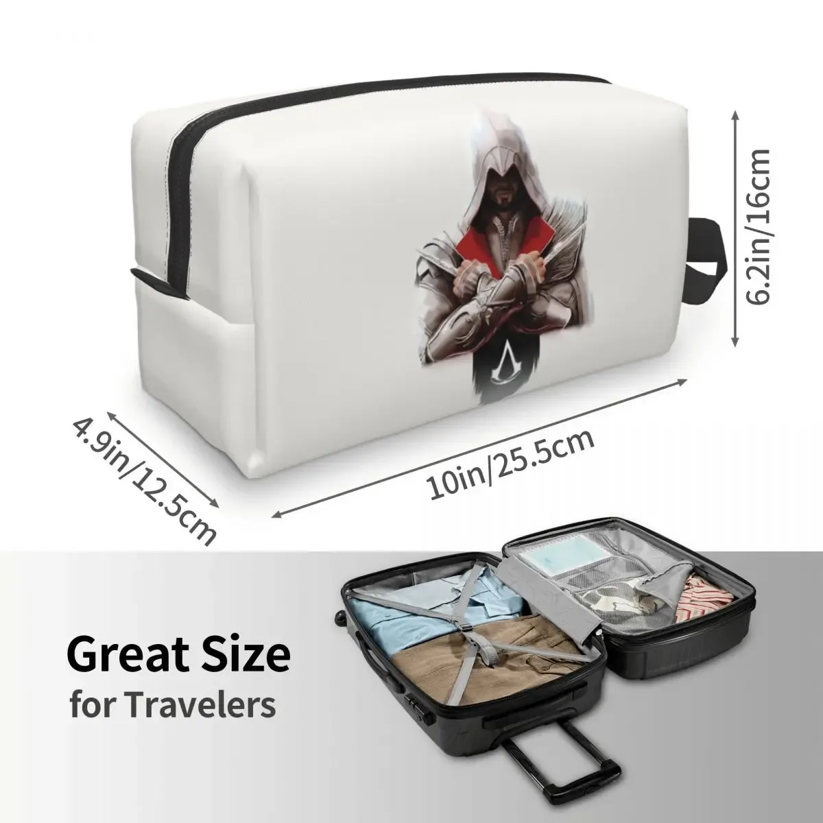 trousse polyester motif géométrique figure blanc rouge epée classique imperméable cosmétique voyage sacoche maquillage