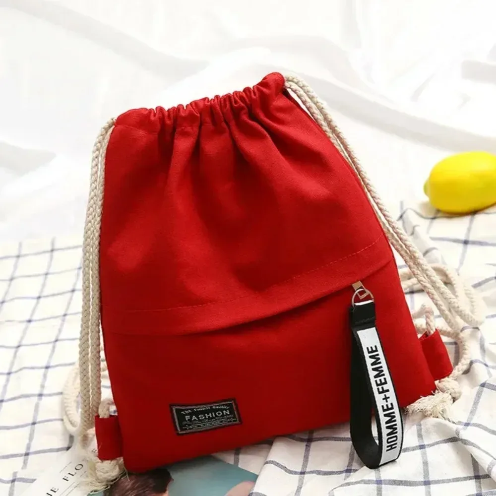 sac en toile pour étudiants, sac à dos style cordon de serrage, couleur unie, sac en tissu simple, sac décontracté de poche pour hommes et femmes, portable