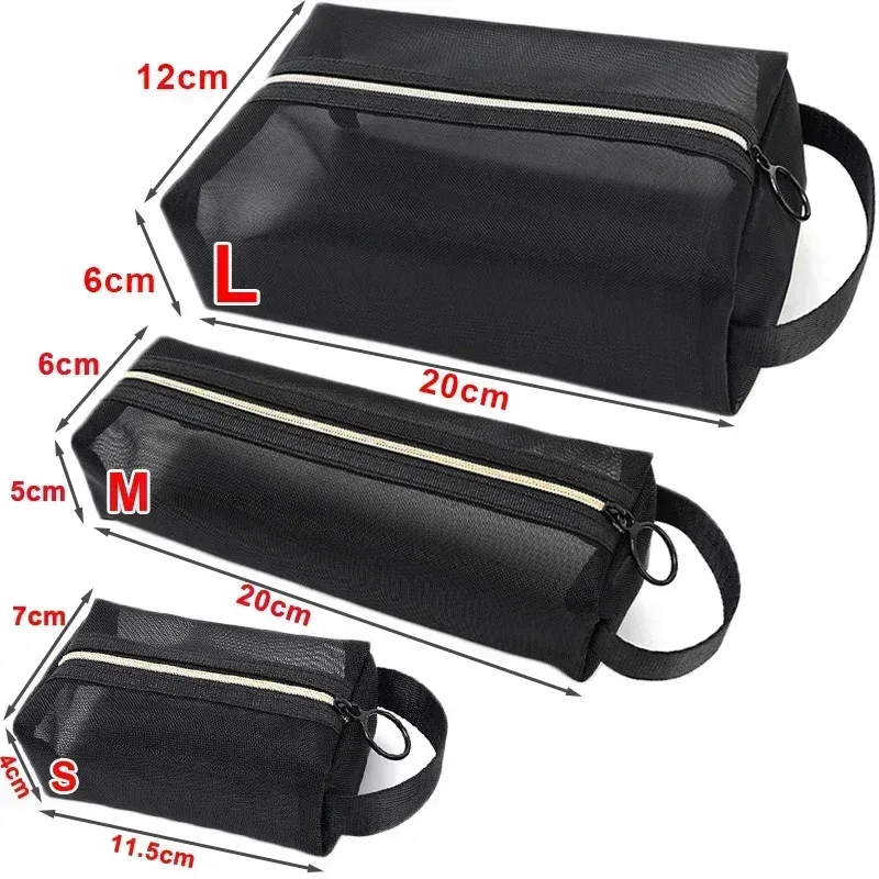 sacs à cosmétiques transparents en maille, petit grand sac de maquillage noir, étui de rangement de toilette de voyage portable, pochette de rangement de rouge à lèvres 1/3 pièces