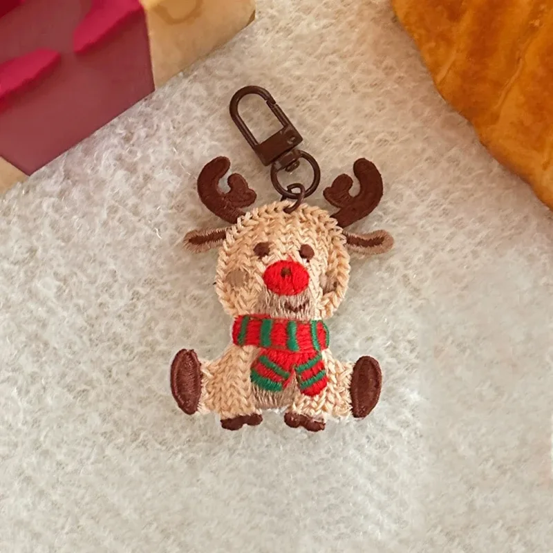 pendentif de noël en tissu, élan, sapin de noël, père noël de dessin animé, porte-clés, breloques pour sac, porte-clés de noël, décoration de sac à dos