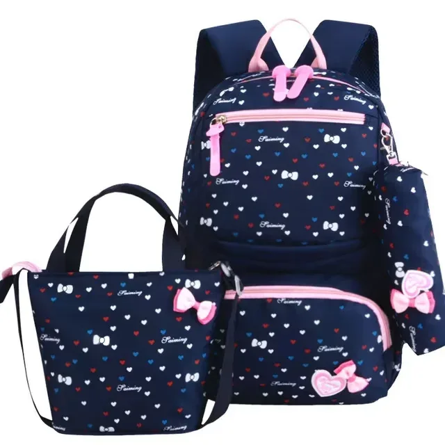 sac dos polyester point rose cœurs rouges bleus nœuds noirs pochette crayon sacs école filles voyage