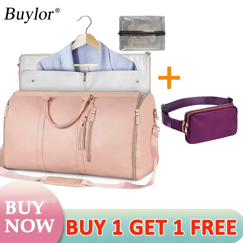 sac voyage polyester rose marron pliable extensible femelle polyvalent grande capacité résistant eau hand bagage fitness voyage suit storage
