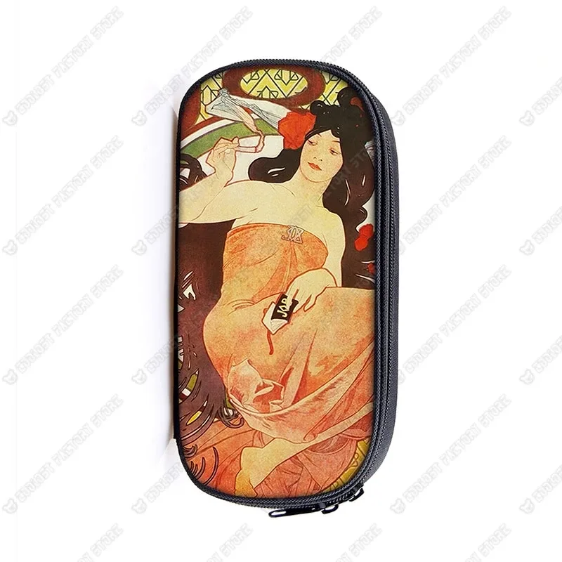 trousse de maquillage imprimée par alphonse mucha, trousse de maquillage pour femme, trousse de maquillage pour adolescent, étuis à crayons, étuis à cosmétiques