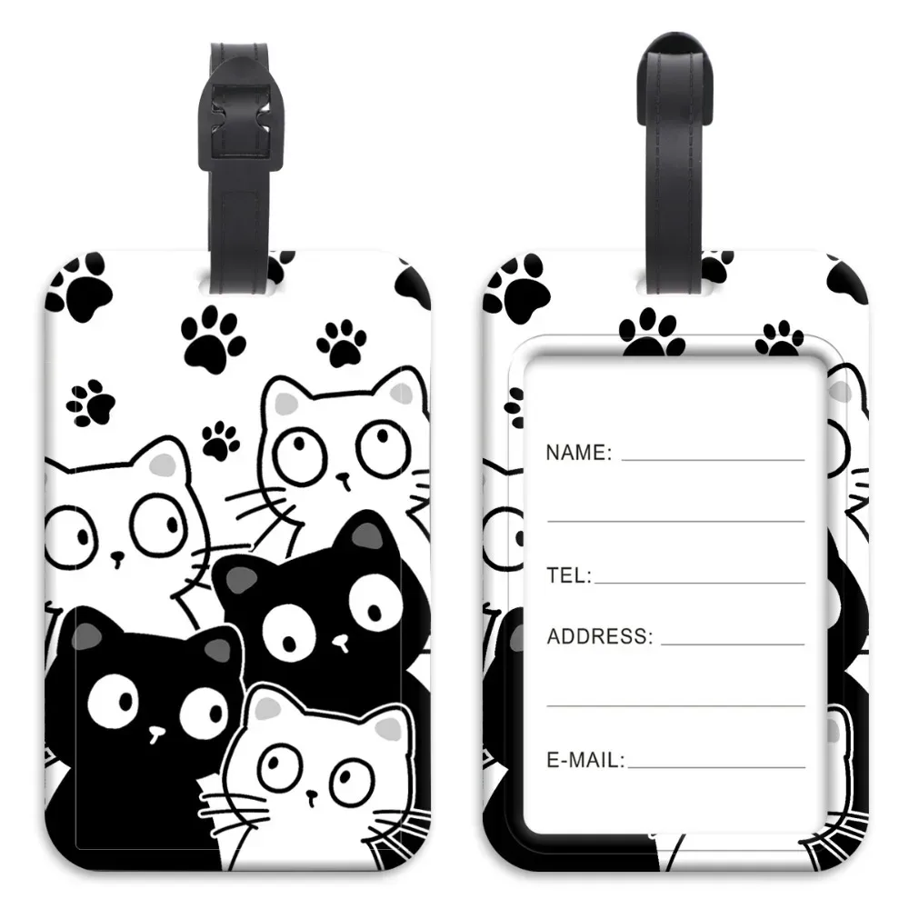 étiquette de bagage en plastique anti-perte, valise artistique, sac à dos, corde suspendue, porte-carte d'identité, porte-badge de chats mignons