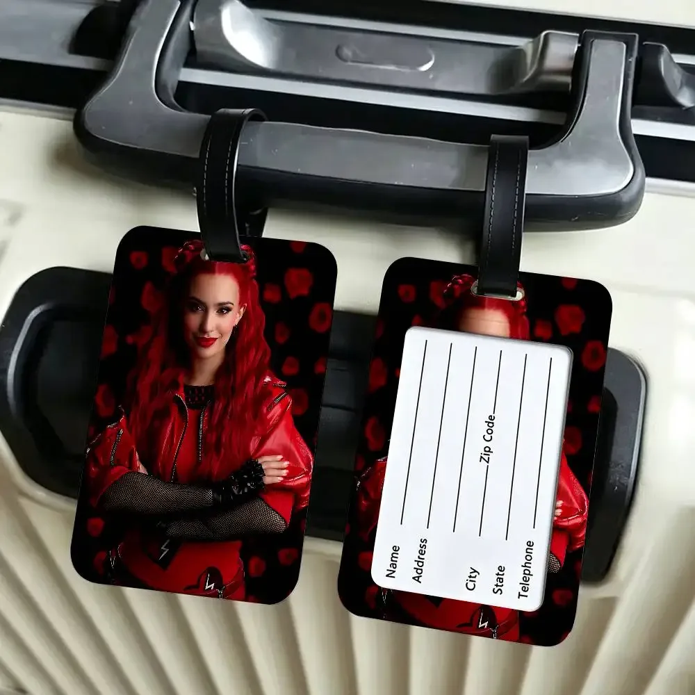 étiquette bagage plastique pvc rose noir motif personnage poignées blanches voyage usage école journee