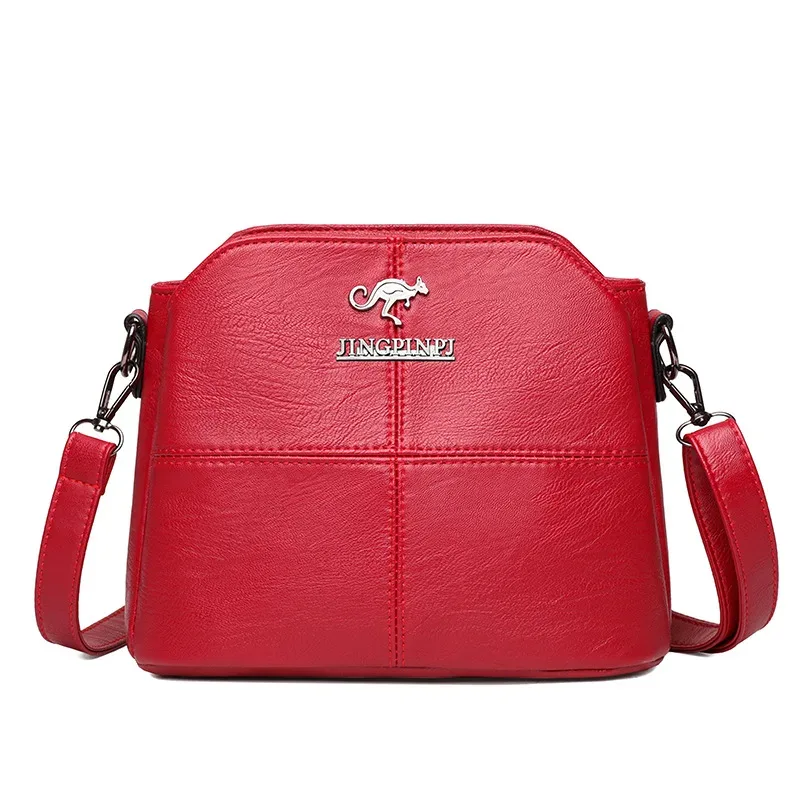 sac à bandoulière en cuir synthétique à trois couches à la mode avec doublure en polyester, sac à bandoulière simple carré élégant pour femmes