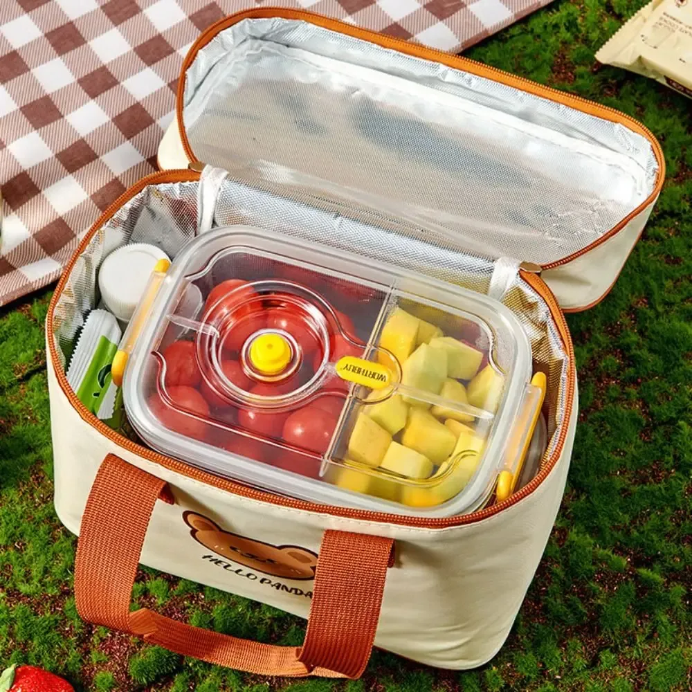 nouvelle sacoche isotherme portable grande capacité motif ours mignon, sac de transport alimentaire thermique, sac isotherme étanche pour étudiants et adultes
