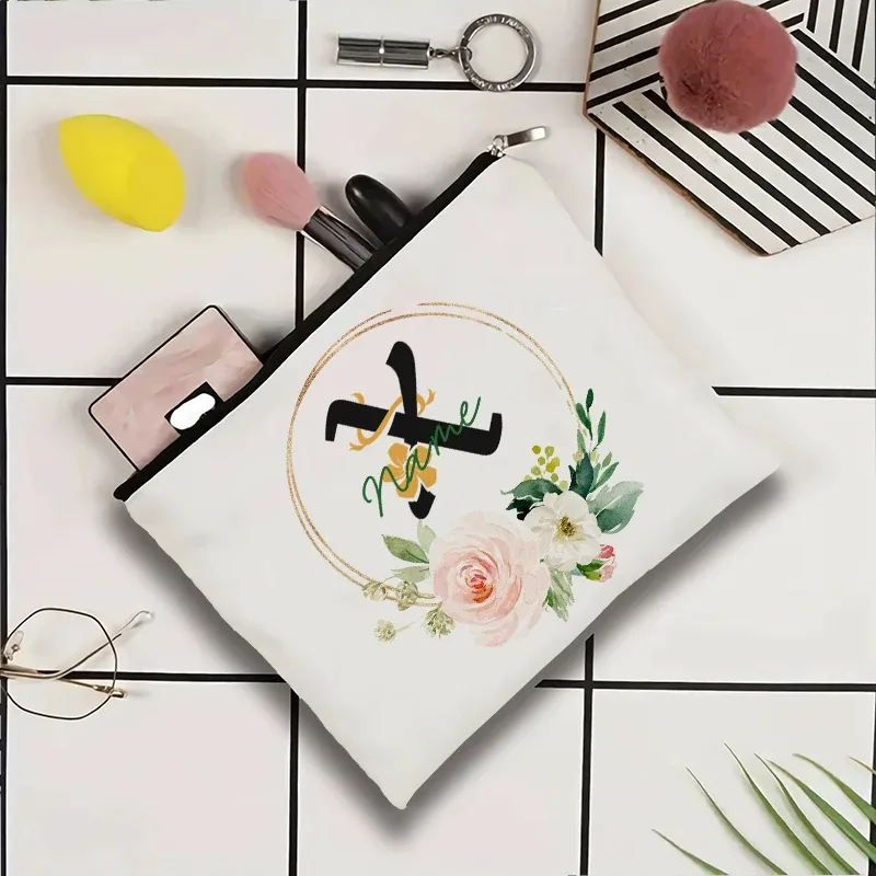 pochette à cosmétiques personnalisable avec nom, pochette à cosmétiques pour fête, pochette à cosmétiques de voyage, sac de maquillage pour mariage, organisateur avec doublure intérieure en toile pour femme