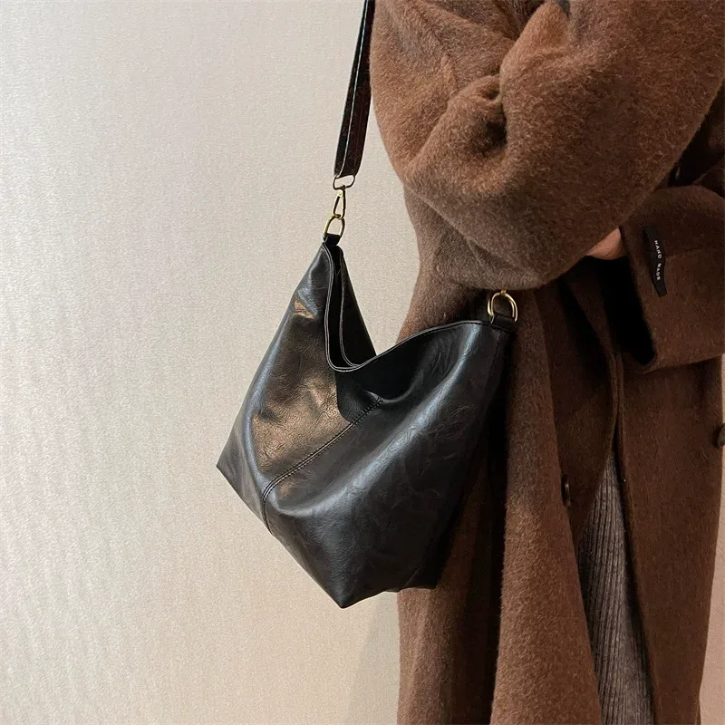 sac à bandoulière vintage en cuir pu pour femme, grande capacité, style hobo, avec large sangle, sac à main décontracté, sac à bandoulière quotidien, qualité supérieure